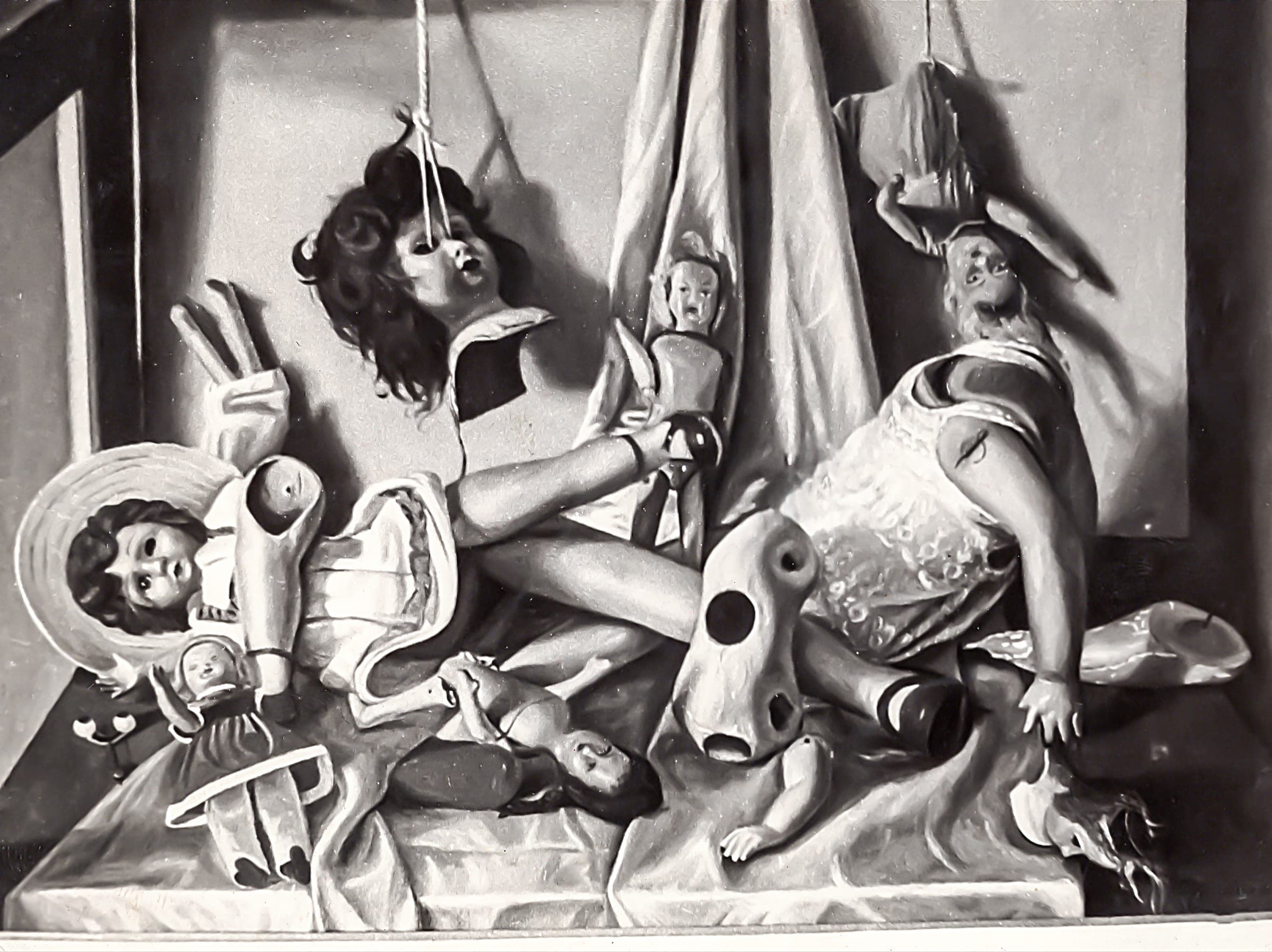 La disfatta delle bambole, 1958 — dipinto di Carmine Conversano