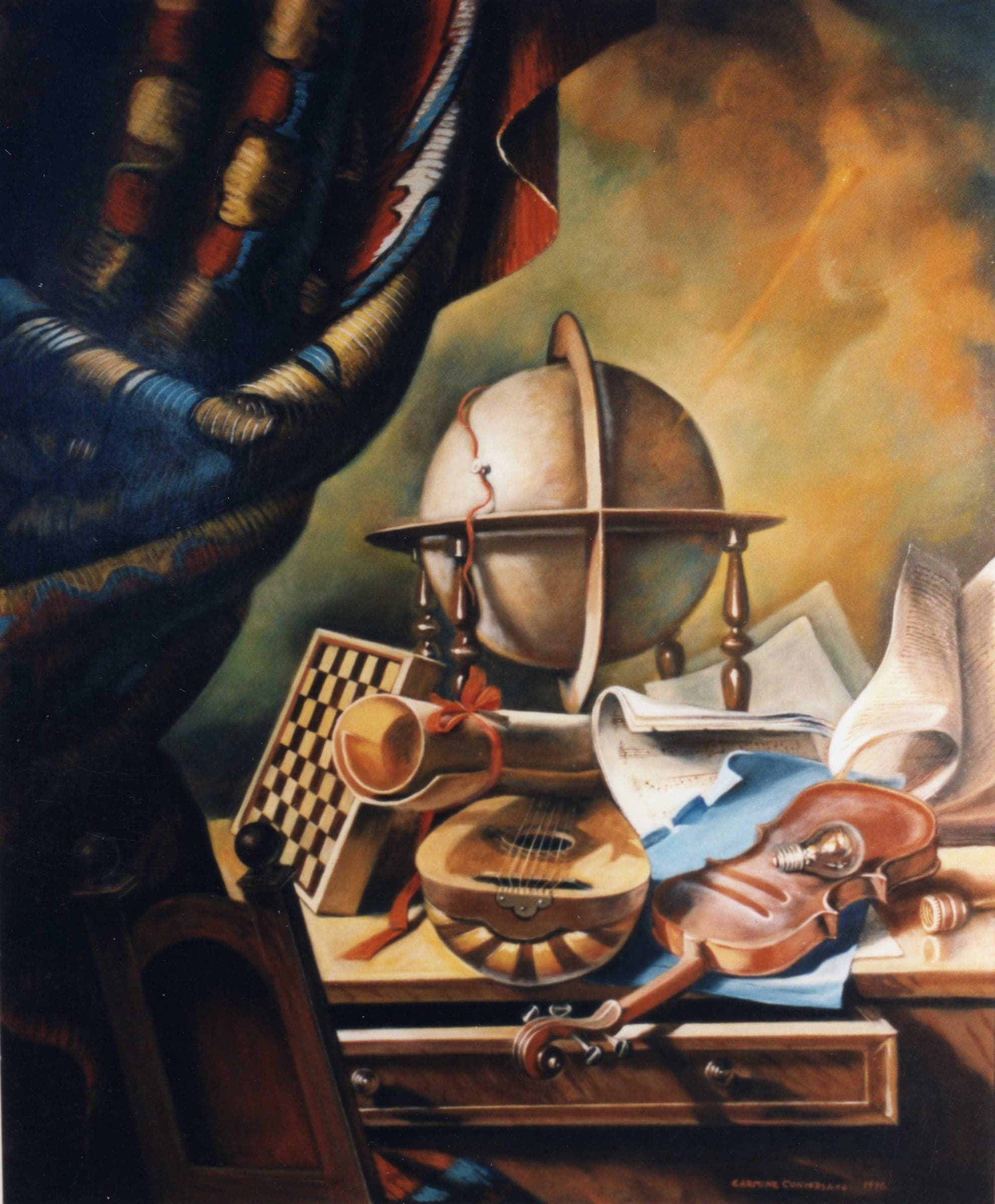 Composizione con mappamondo, 1996 — dipinto di Carmine Conversano