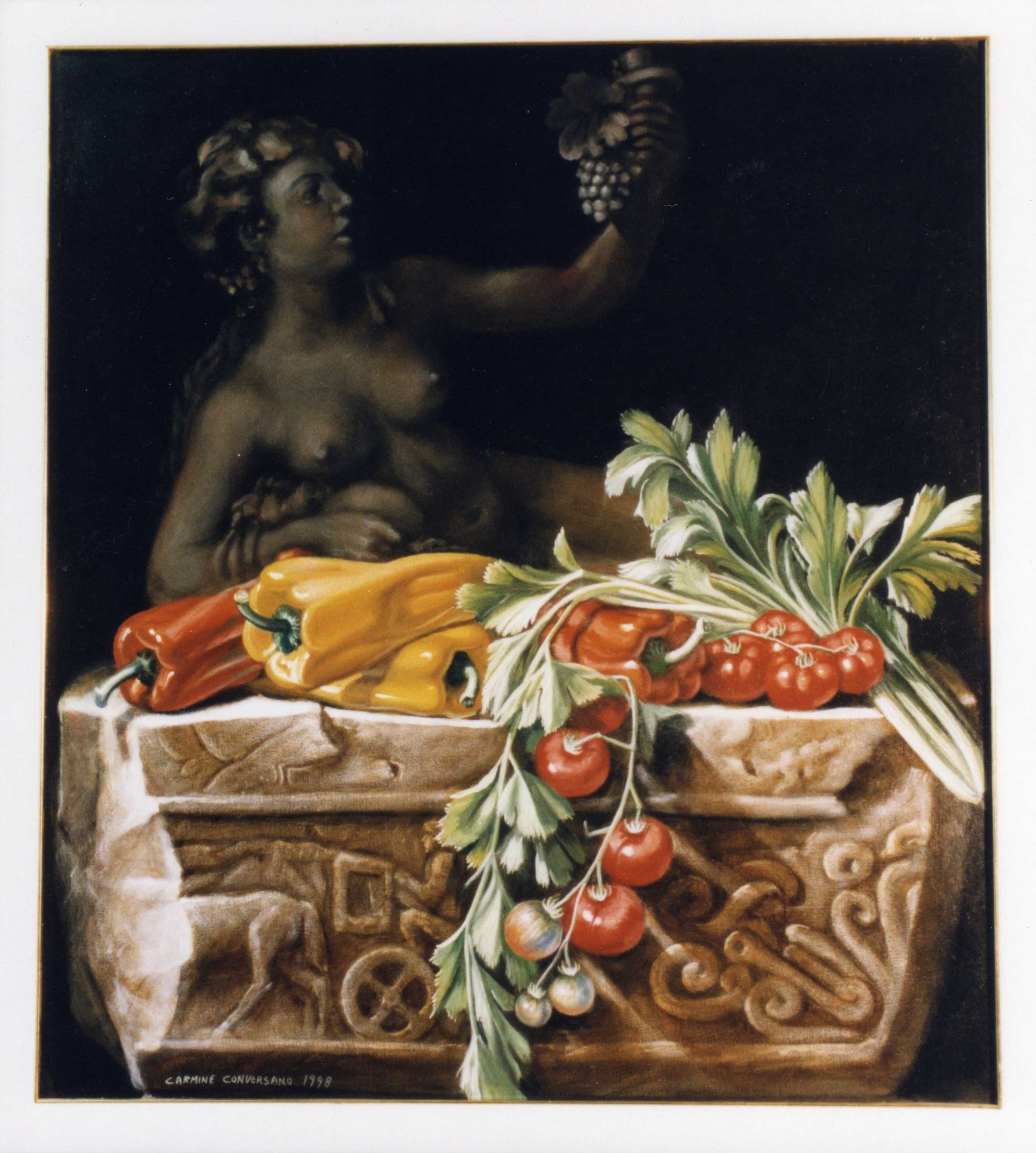 Ortaggi su capitello, 1998 — dipinto di Carmine Conversano