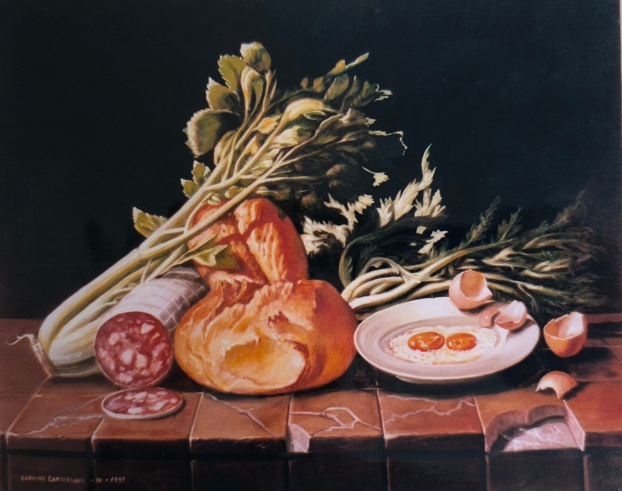 Uova al tegamino, 1999 — dipinto di Carmine Conversano