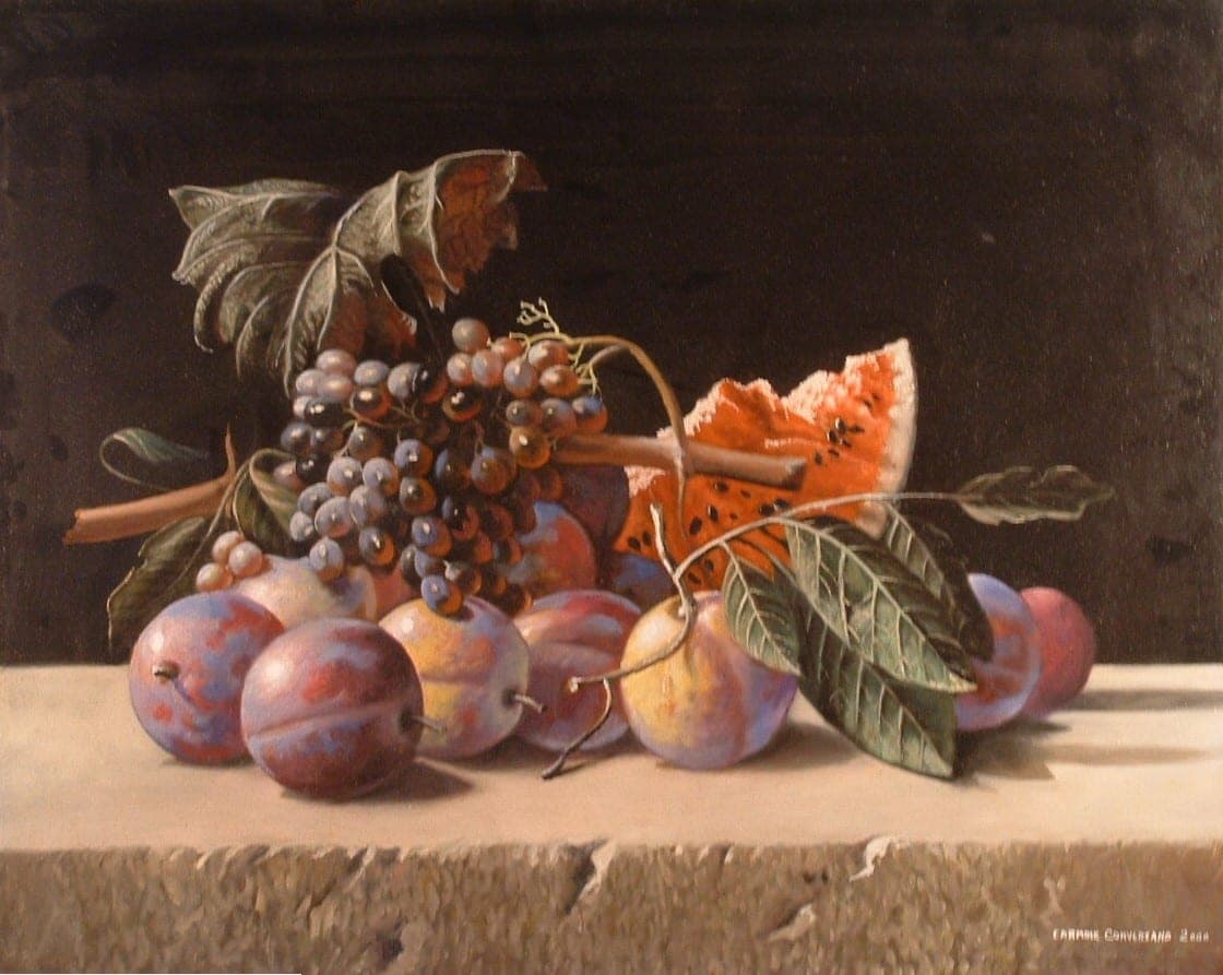 Susine e uva nera, 2000 — dipinto di Carmine Conversano