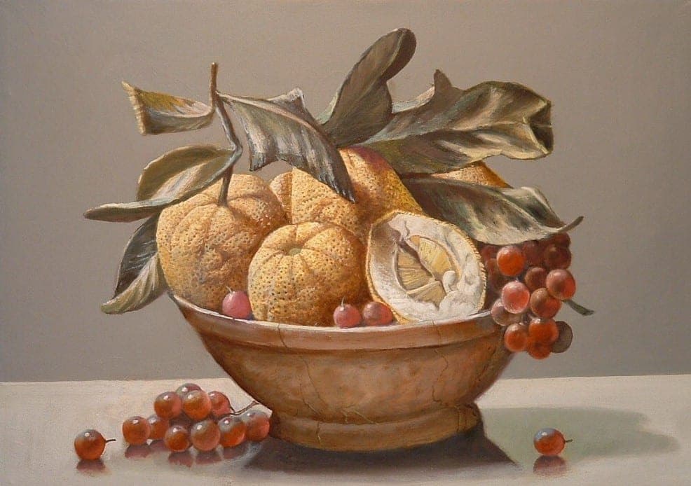 Composizione con uva rossa, 2001 — dipinto di Carmine Conversano