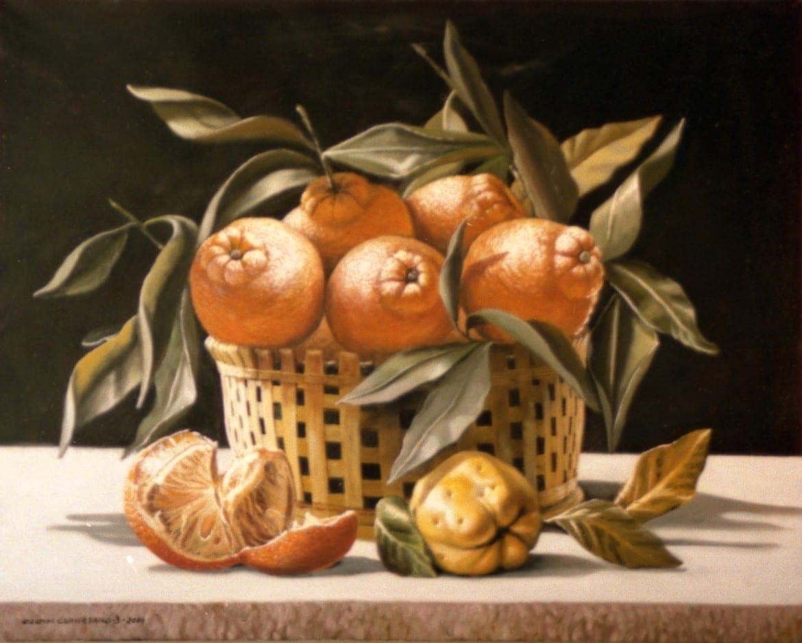 Tarocchi nel cesto, 2001 — dipinto di Carmine Conversano