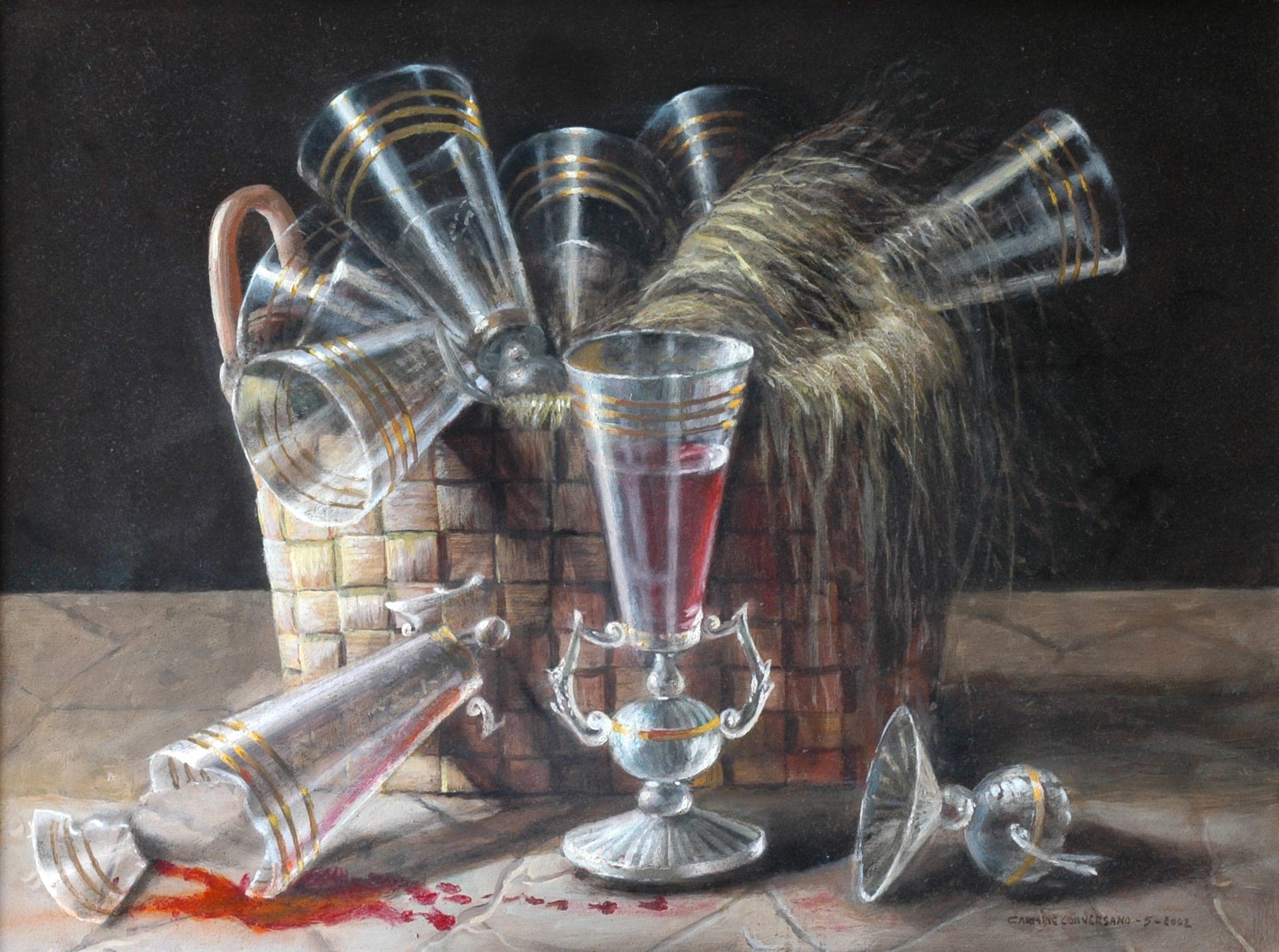 Il bicchiere rotto, 2002 — dipinto di Carmine Conversano