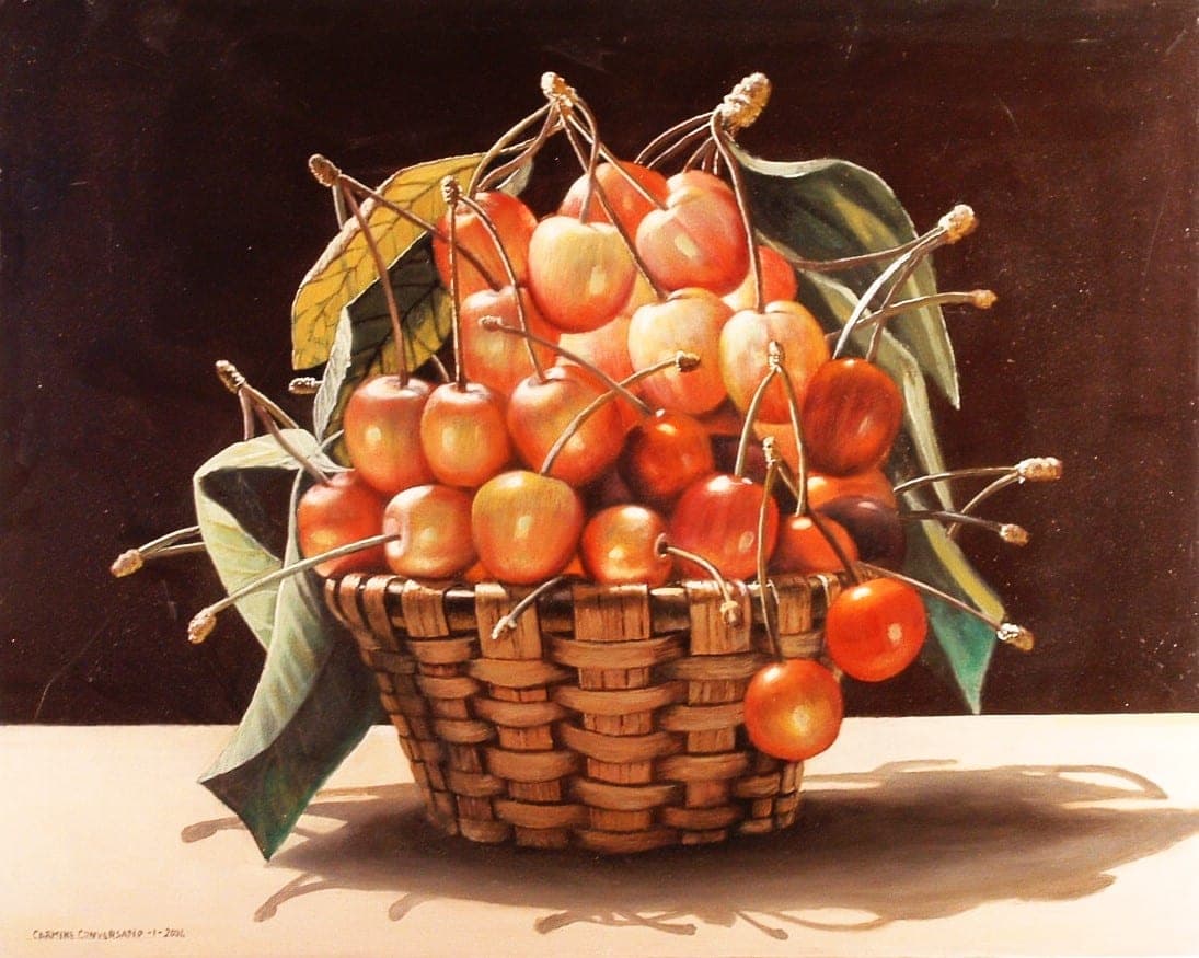 Cesto con ciliegie, 2004 — dipinto di Carmine Conversano