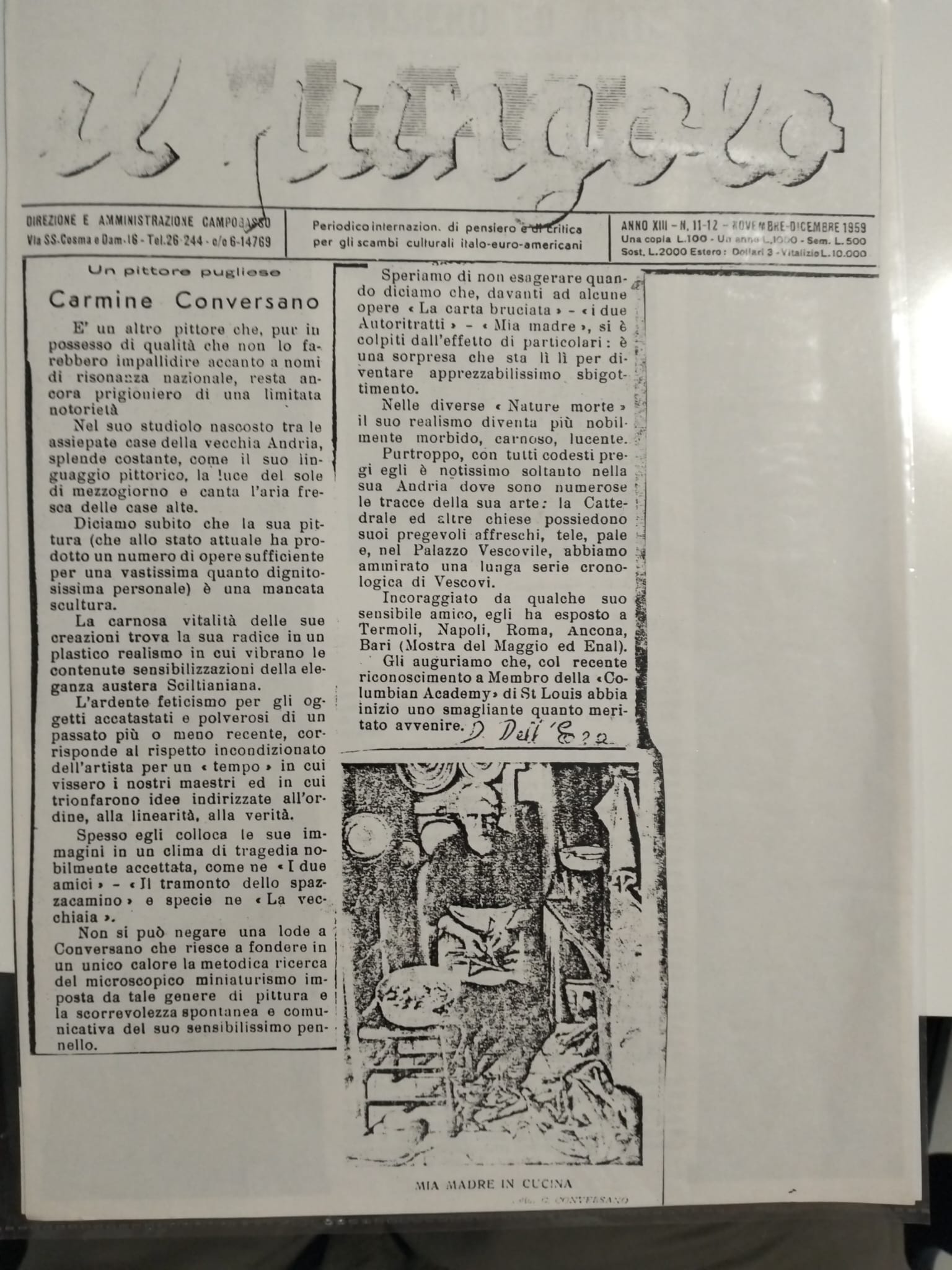 Ritaglio originale de Il Pungolo, novembre-dicembre 1959